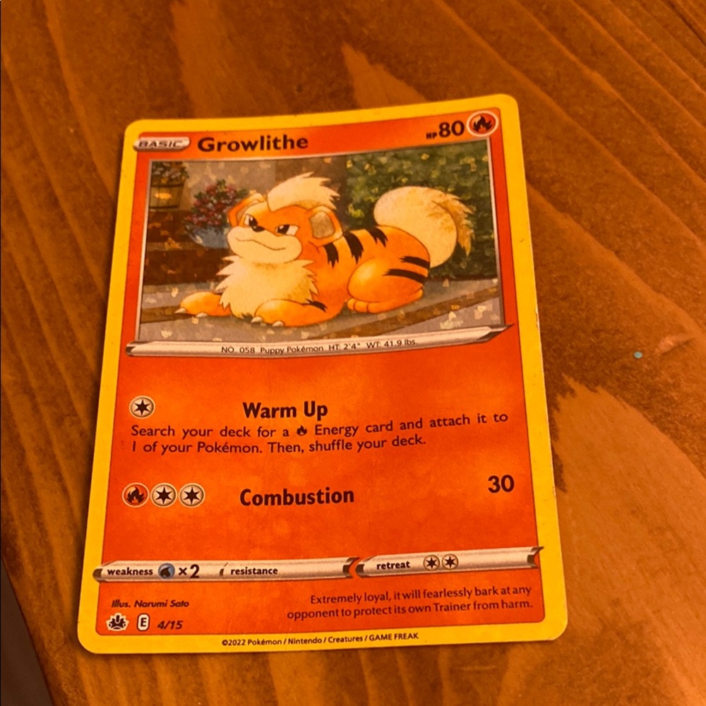 Pokemon Growlithe Card - Red and Orange